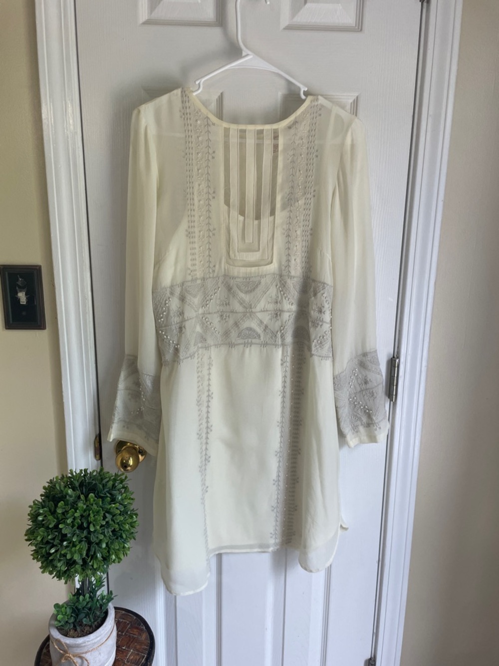 Sundance Cream Embroidered Silk Mini Dress